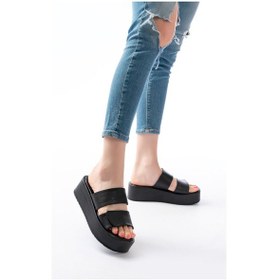 Resim 861-1034 Siyah Çıtçıtlı Dolgu Topuk Kadın Terlik Beyaz 