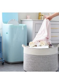 Resim Mavaux Shahbaz Özel Pamuklu Jüt Battaniye Sepeti Hasır Oyuncak Sepeti Jüt Çamaşır Sepeti 40-30 Grey 