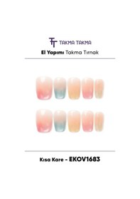 Resim Ekov1683 Kısa Kare 10'lu Tekrar Kullanılabilir El Yapımı Protez Takma Tırnak Xs 