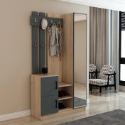 Resim Afilli Nova Kapaklı Aynalı Portmanto Vestiyer Tamamı Mdflam Flora Antrasit 