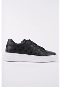 Resim Muggo Morta Kalın Taban Bağcıklı Hakiki Deri Erkek Günlük Sneaker Spor Ayakkabı Siyah 