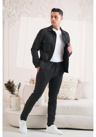 Resim SİR REGULAR FİT ÇIT ÇIT KAPAMALI LİKRALI EŞOFMAN TAKIMI Antrasit 