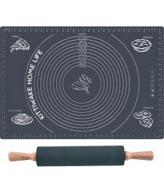 Resim Kittiwake Home Life Gri Renk 45X65 cm Silikon Hamur Açma Matı ve Bambu Saplı Siyah Silikon Merdane 
