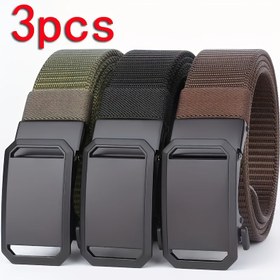 Resim 3 Adet Kare Ferromanganez Tokalı Erkek Otomatik Naylon Kemerler, Sportif Stil, Günlük Açık Hava ve Günlük Yolculuk, Dayanıklı Dokuma Kayış 