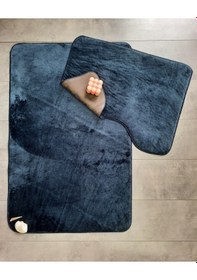 Resim Ultrasoft Düz Lacivert 2'li Banyo Halısı Paspası Seti Kaymaz Deri Lacivert 