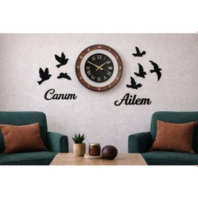 Resim Duvar Saati 40 Cm 8adet Kuş Temalı Canım Ailem No 98 Çok Renkli 