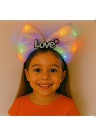 Resim Led Işıklı Love Yazılı Pembe Fiyonk Taç Kız Çocuk Csmtex - 61 Parti Tacı 