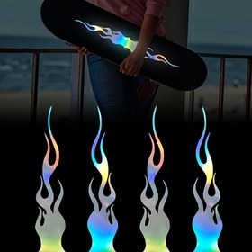 Resim 4 adet Canlı Gökkuşağı Alevli Motosiklet Etiketleri, 19.81 cm - Arabalar, Motosikletler, Bisikletler, Kaykaylar ve Dizüstü Bilgisayarlar için Dayanıklı PVC Vinil Etiketler - Göz Alıcı Gradyan Tasarım, Kendi Kendine Özelleştirme İçin Mükemmel 