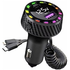 Resim Rgb Led Karbon Desenli Yaylı Kablolu 15w Araç Çakmaklık Şarj Cihazı - İphone & Type-c Çıkışlı Fr-422 
