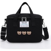 Resim Ins Ayı Öğle Yemeği Çantası Tuval Büyük Kapasiteli Yalıtım Çanta Siyah 