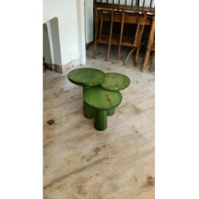 Resim Wood Wooden Ahşap 3lü Set Fitilli Mantar Yan Sehpa Çimen Yeşili Renk Modern Fiskos / Zigon 