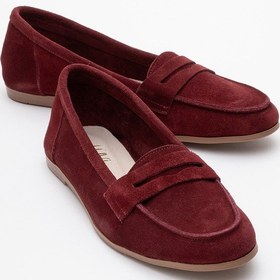 Resim F02 Bordo Süet Hakiki Deri Kadın Loafer Ayakkabı Bordo 