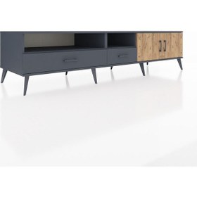 Resim Kronos Tv Ünitesi 3 Raflı 2 Çekmeceli 2 Kapaklı 220x59x51 Antrasit-çam/antrasit Atlas Çam/antrasıt - Antrasıt 