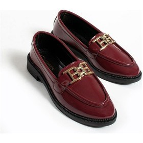 Resim Tegan Kadın Loafer Makosen Casual Toka Detay Günlük Ayakkabı Bordo Rugan 