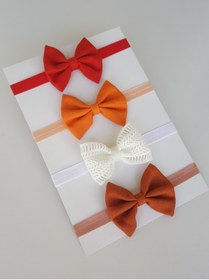 Resim swan butik Kız Bebek Çocuk Bandana Toka Seti 3'lü Kırmızı Turuncu Kahve, Beyaz 