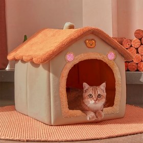 Resim Tüm Mevsimler İçin Kedi Yatağı, Polar Astarlı Şık ve Rahat Evcil Hayvan Evi - Soğuk Günleri İsınmanız İçin 