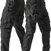 Resim Erkek Taktik Kargo Pantolonu - Dayanıklı İş Pantolonu, Çoklu Cep, Ayarlanabilir İpli Bel, Hafif Yürüyüş, Kamp ve Açık Hava Aktiviteleri İçin (Bahar/Sonbahar), Kemer Dahil Değil, Yürüyüş Pantolonu, Kamp Kıyafeti, Düz Renk Tasarımı, Esnek Olmayan Kumaş 