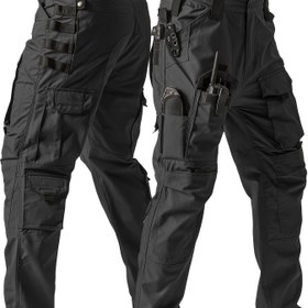 Resim Erkek Taktik Kargo Pantolonu - Dayanıklı İş Pantolonu, Çoklu Cep, Ayarlanabilir İpli Bel, Hafif Yürüyüş, Kamp ve Açık Hava Aktiviteleri İçin (Bahar/Sonbahar), Kemer Dahil Değil, Yürüyüş Pantolonu, Kamp Kıyafeti, Düz Renk Tasarımı, Esnek Olmayan Kumaş 