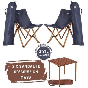 Resim Bag The Joy Ahşap Masa Sandalye Set Kahverengi-lacivert60 60 55cm Lacivert 