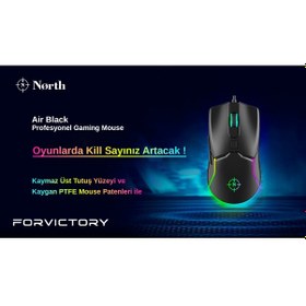 Resim North Air Black Kablolu RGB Profesyonel Optik Oyuncu Mouse 
