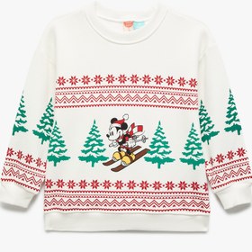 Resim Erkek Bebek Lisanslı Mickey Mouse Baskılı Uzun Kollu Şardonlu Sweatshirt 