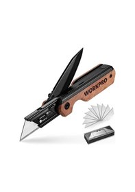 Resim Workpro Wp211015 2-ın-1 Ahşap Saplı Profesyonel Cep Çakısı & Katlanır Rötuş Maket Bıçağı + 11 Adet Y 