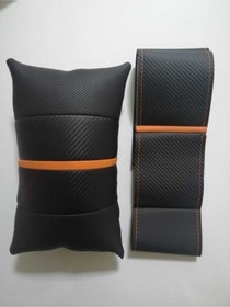 Resim Turuncu Yüzüklü Karbon-noktalı Deri Direksiyon Kılıfı Ve Oto Araç Seyehat Boyun Yastık Seti 