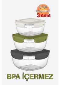 Resim Fresh Box Kilitli Kare Saklama Kabı 500, 900, 1500 Ml Üçlü Set Karışık Renkli 