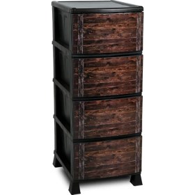 Resim Homie 4 Katlı Çekmeceli Baskılı Desenli Kapaklı Plastik Komidin - Sebzelik - Çekmece 