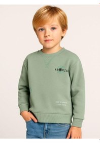 Resim Zekids Erkek Çocuk Bisiklet Yaka Baskılı Sweatshirt-16140 Yeşil 