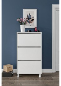 Resim Ovit Düşer Kapaklı 3 Bölmeli Ayakkabılık Beyaz 