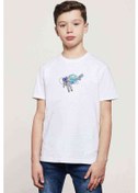 Resim Astronaut Flying Open Space Connected Baskılı Unisex Çocuk Beyaz 