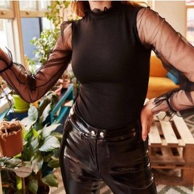 Resim Nnstartshopping Kadın Yakası Fırfır Detay Kolları Tül Bluz Siyah 