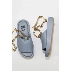 Resim Bueno Shoes Mavi Deri Kadın Dolgu Topuklu Terlik 