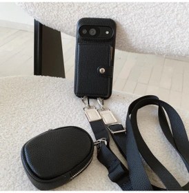 Resim Turcoshop11 Avrupa Amerikan Tarzı Yan Flip Katlanan Pixel 6 Pro Kılıfı İçin Mini Bozukluk Cüzdanlı Sırt Çantası Siyah 