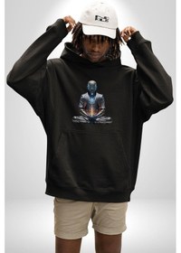 Resim Yeni Nesil Yoga Yapay Zeka Kadın Erkek Siyah Kapüşonlu Sweatshirt Hoodie Siyah 