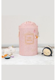 Resim Yuvarlak Torbalı Organizer Oyuncak Eşya Oda Düzenleyici Kirli Çamaşır Sepeti - Pembe Renkli 