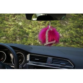 Resim Swarovski Gümüş Taşlı Dikiz Ayna Kolye Süsü Pembe Tüylü L Harfi 