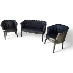 Resim Siyah Deri Ahşap Ayaklı Ofis Koltuk Takımı Bekleme Salonu Koltuk Takımı Ofis Büro Mobilyası 2 1 1 Desenli 
