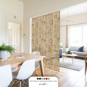 Resim Makta ® Perde Paravan | Lazer Kesim Ahşap Sarkıt Seperatör, 4'lü Panel Levha Seti 