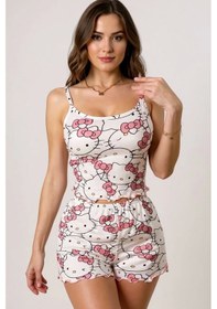Resim Leyna Hello Kitty Baskılı Askılı Şortlu Pijama Takımı Pembe 