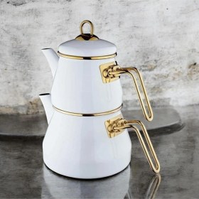 Resim Taşev Robin Emaye Çaydanlık Takımı Beyaz Beyaz 