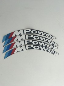 Resim M Power Beyaz Kalıcı Lastik Yazısı Sticker 4 Adet 