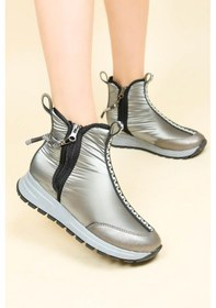 Resim Feles Dalgıç Kumaş Özel Tasarım Fermuarlı Kadın Bot Kar Botu 001 