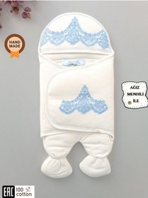 Resim Bebek Dış Kundak Battaniyesi Fistolu Lüks Ayaklı Bebek Kundağı Hastane Çıkışı Kundak Battaniye Ekru 