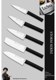 Resim Storm Serisi Mutfak Bıçak Seti Et Sebze Şef Bıçağı 5 Li Mft-9865 Siyah 