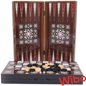 Resim Sedef Desenli Tavla Takımı (Büyük Boy) Ahşap Pullu 