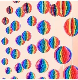 Resim Gökkuşağı Renkli 30 Cm Rengarenk Kağıt Süs Fener 1 Adet 