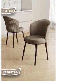 Resim Canisa Risa Serisi 1 Adet Mutfak Sandalyesi Kahverengi Metal Ayak 1.sınıf Babyface Kumaş Cappucino Sandalye Kahve Ayak 