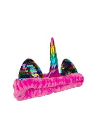 Resim Unicorn Peluş Bandana Makyaj Saç Bandı Fuşya Gökkuşağı Boynuzlu Fuşya 